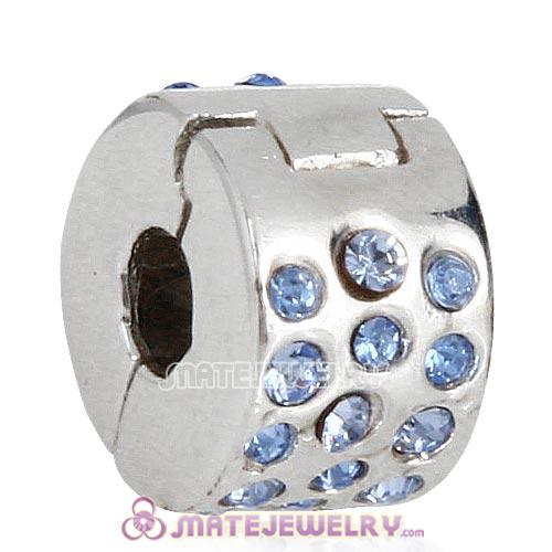 Sterling Silver Glimmer Clip Beads with Light Sapphire Austrian Crystal European Style
