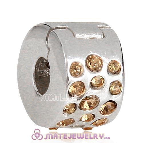 Sterling Silver Glimmer Clip Beads with Light Colorado Topaz Austrian Crystal European Style
