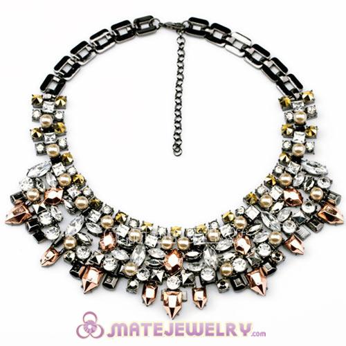 Vintage Punk Style Rivet and Crystal Statement Necklace