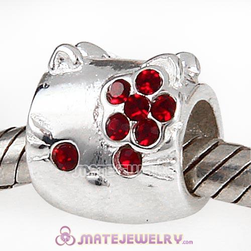 Sterling Silver European Style KT Cat Beads with Siam Austrian Crystal