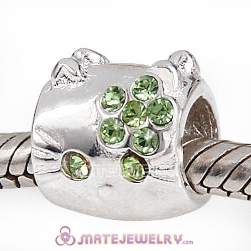 Sterling Silver European Style KT Cat Beads with Peridot Austrian Crystal
