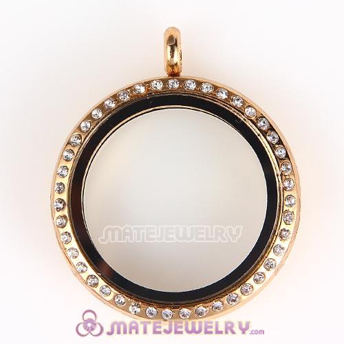 30mm KC Gold Plated Alloy Glass Floating Locket Pendant with Crystal