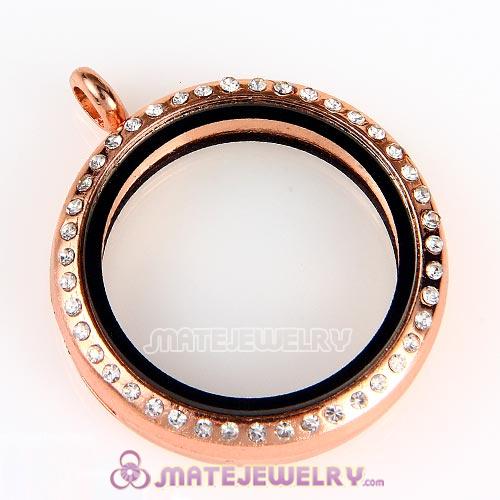 30mm Rose Gold Plated Alloy Glass Floating Locket Pendant with Crystal