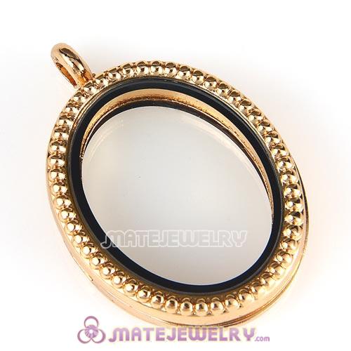 Gold Plated Alloy Glass Floating Locket Oval Pendant with Dots