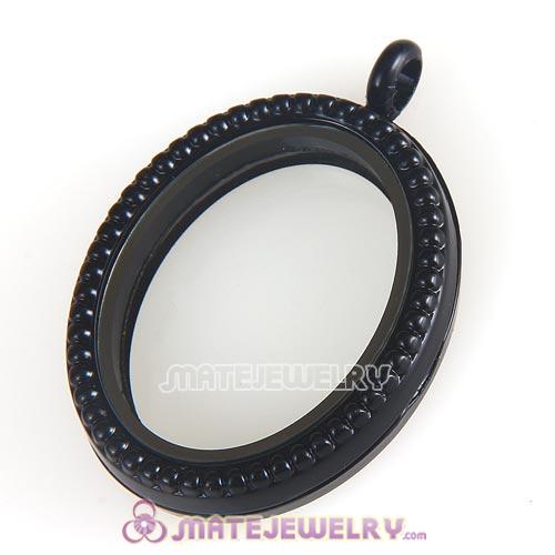 Black Plated Alloy Glass Floating Locket Oval Pendant with Dots