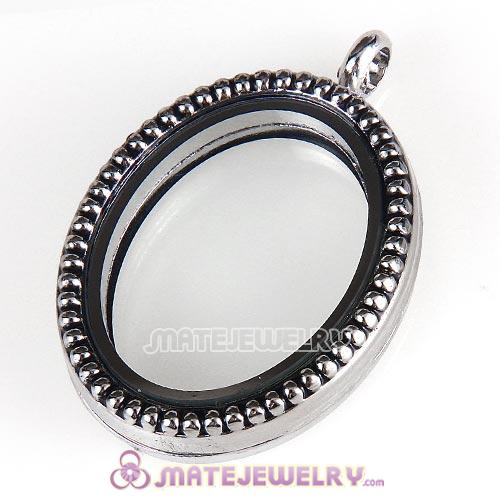 Vintage Platinum Plated Alloy Glass Floating Locket Oval Pendant with Dots