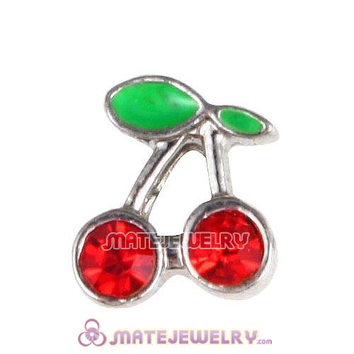 Platinum Plated Alloy Enamel Cherry with Crystal Floating Locket Charms