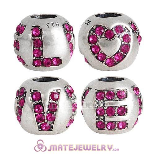 Sterling Silver Surrounded by Love Beads with Fuchsia Austrian Crystal European Style