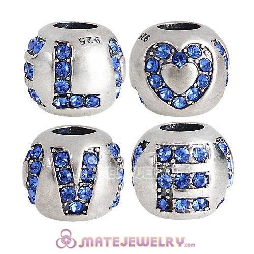 Sterling Silver Surrounded by Love Beads with Sapphire Austrian Crystal European Style