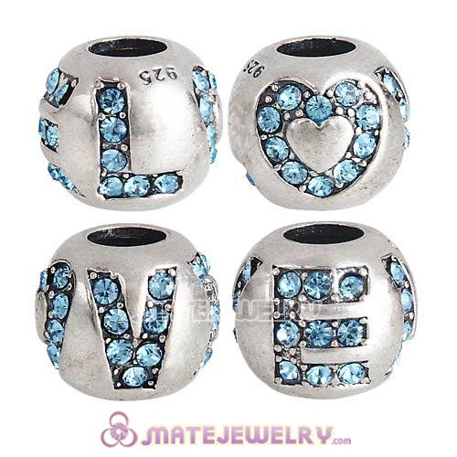 Sterling Silver Surrounded by Love Beads with Aquamarine Austrian Crystal European Style