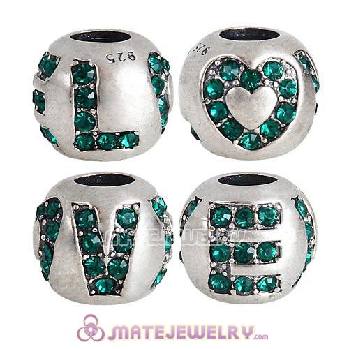 Sterling Silver Surrounded by Love Beads with Emerald Austrian Crystal European Style