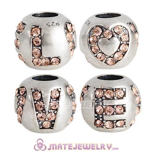 Sterling Silver Surrounded by Love Beads with Light Peach Austrian Crystal European Style