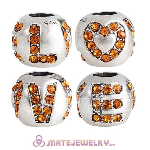 Sterling Silver Surrounded by Love Beads with Topaz Austrian Crystal European Style