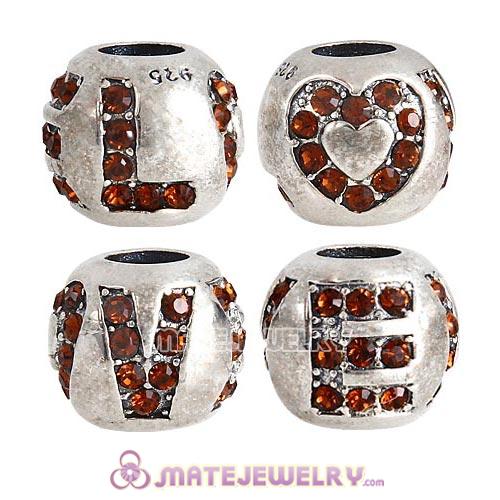 Sterling Silver Surrounded by Love Beads with Smoked Topaz Austrian Crystal European Style