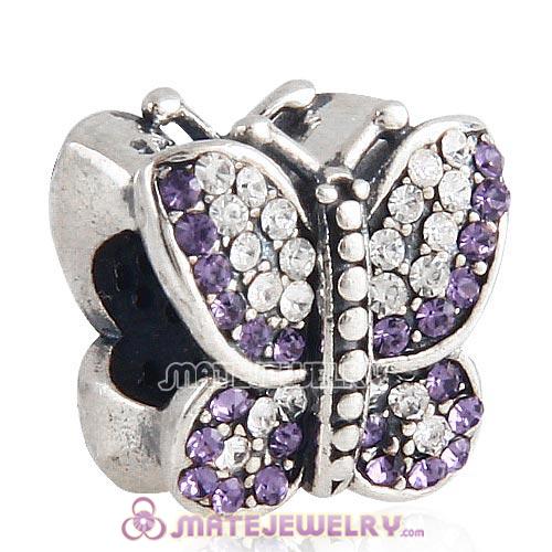 Sterling Silver Sparkling Butterfly Beads with Tanzanite and Clear Austrian Crystal