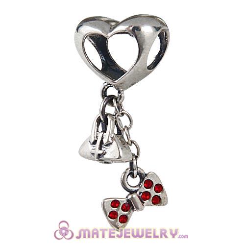 Sterling Silver Dangle Fashionably Tied Minnie Mouse Bow Beads with Light Siam Austrian Crystal