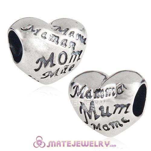 Sterling Silver MOM Heart Charm with MOM Love in Different Languages