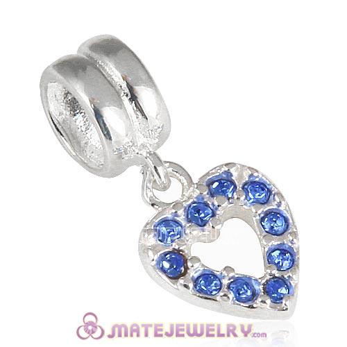 Sterling Silver Heart Dangle Charms with Sapphire Austrian Crystal