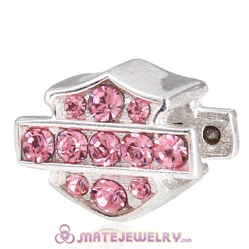 Sterling Silver HD Ride Bead with Light Rose Austrian Crystal