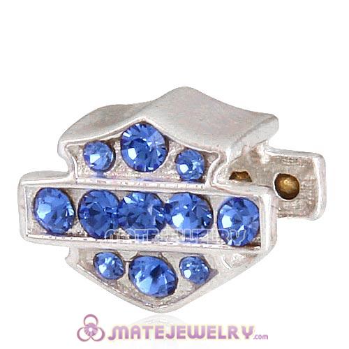 Sterling Silver HD Ride Bead with Sapphire Austrian Crystal