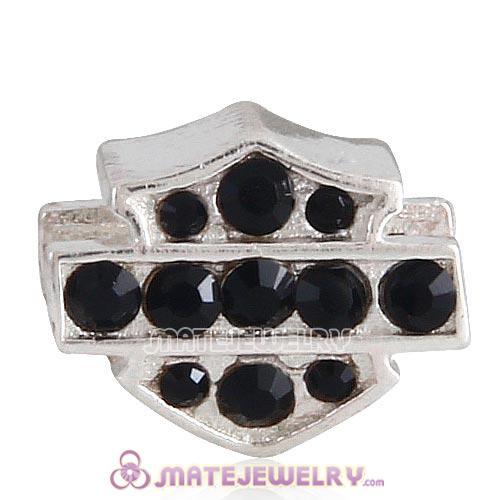 Sterling Silver HD Ride Bead with Jet Austrian Crystal