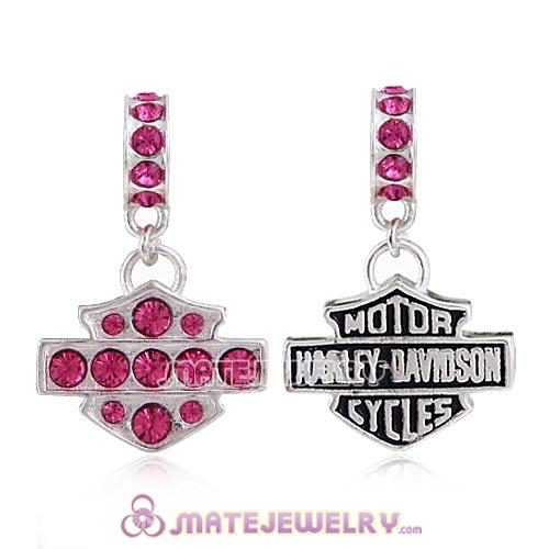 Sterling Silver Dangle HD Ride Bead with Rose Austrian Crystal