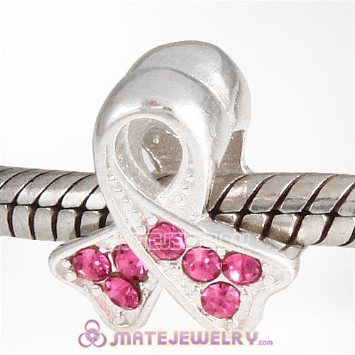 Sterling Silver Ribbon Lung Cancer Beads with Rose Austrian Crystal European Style