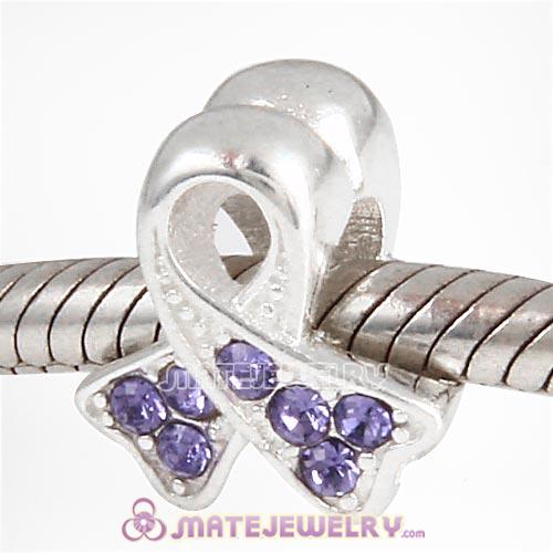 Sterling Silver Ribbon Lung Cancer Beads with Tanzanite Austrian Crystal European Style