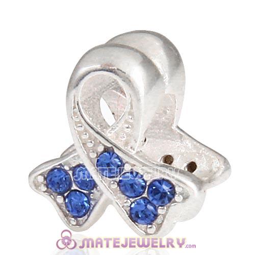 Sterling Silver Ribbon Lung Cancer Beads with Sapphire Austrian Crystal European Style