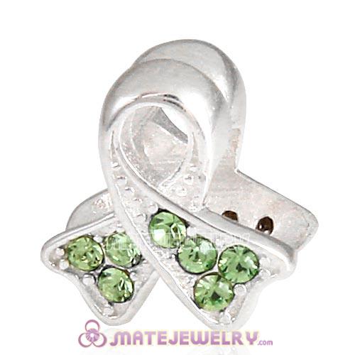 Sterling Silver Ribbon Lung Cancer Beads with Peridot Austrian Crystal European Style