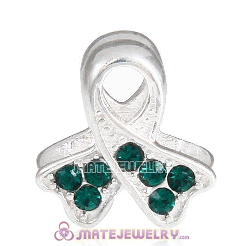 Sterling Silver Ribbon Lung Cancer Beads with Emerald Austrian Crystal European Style