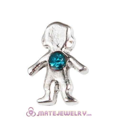 Platinum Plated Alloy Boy with Blue Zircon Crystal Floating Charms
