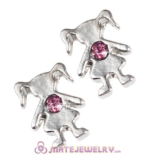 Platinum Plated Alloy Girl with Pink Crystal Floating Charms