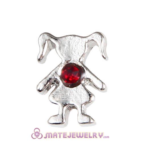 Platinum Plated Alloy Girl with Siam Crystal Floating Charms