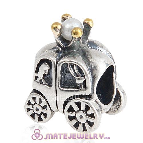 Sterling Silver Gold Plated Royal Carriage with White Pearl Charm Beads
