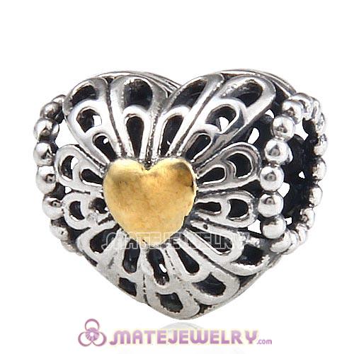 Antique Sterling Silver Gold Plated Heart Charm Beads