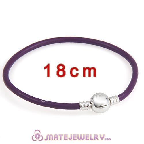 18cm Purple Slippy Leather Bracelet with Silver Round Clip fit European Beads