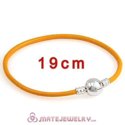 19cm Yellow Slippy Leather Bracelet with Silver Round Clip fit European Beads