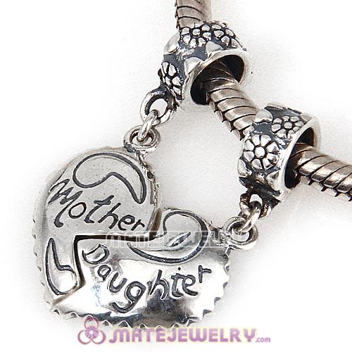 Sterling Silver Dangle Mother Daughter Heart Charms European Style