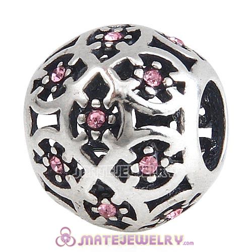 Sterling Silver Intricate Lattice Beads with Light Rose Austrian Crystal European Style
