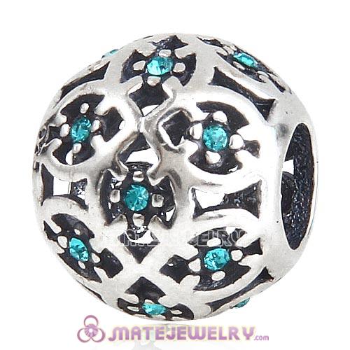 Sterling Silver Intricate Lattice Beads with Blue Zircon Austrian Crystal European Style