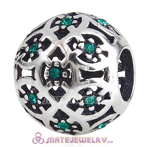 Sterling Silver Intricate Lattice Beads with Emerald Austrian Crystal European Style
