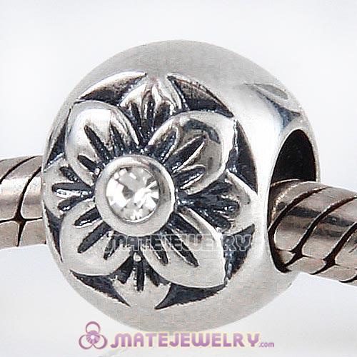 925 Sterling Silver Flower Charm Beads With Clear CZ Stone