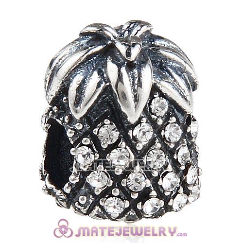 Sterling Silver Sparkling Pineapple Beads with Clear Austrian Crystal European Style