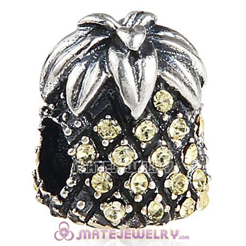 Sterling Silver Sparkling Pineapple Beads with Jonquil Austrian Crystal European Style
