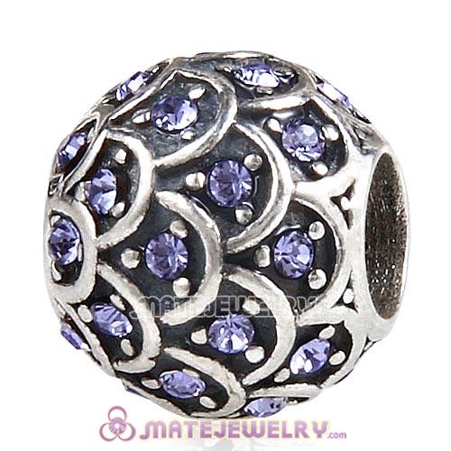 Sterling Silver Sparkling Fish Scale Beads with Tanzanite Austrian Crystal European Style