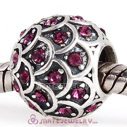 Sterling Silver Sparkling Fish Scale Beads with Amethyst Austrian Crystal European Style