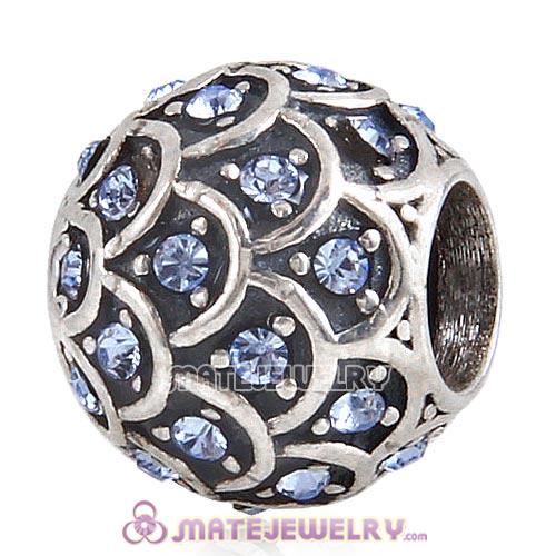Sterling Silver Sparkling Fish Scale Beads with Light Sapphire Austrian Crystal European Style
