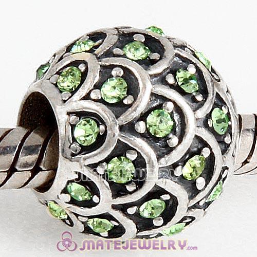 Sterling Silver Sparkling Fish Scale Beads with Peridot Austrian Crystal European Style