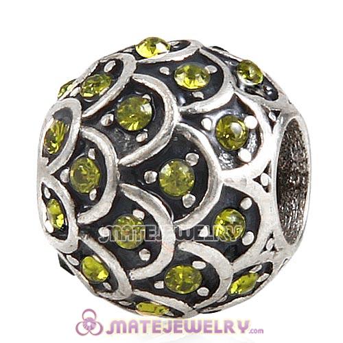 Sterling Silver Sparkling Fish Scale Beads with Olivine Austrian Crystal European Style